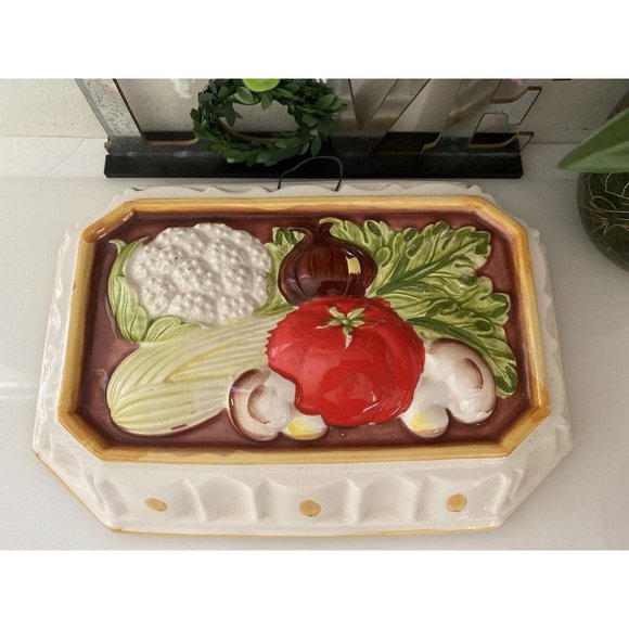 Vintage Mold Ceramic Decorative Wall Artwork Rectangle Vegetables Tomato Celery - Picture 7 of 16